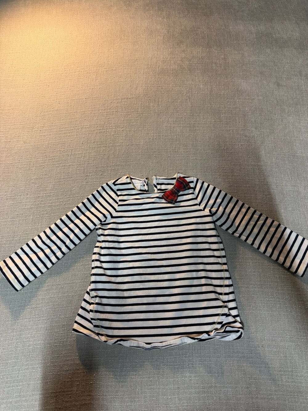 Mudpie Long Sleeve Striped Tunic Top with Plaid Bow Large (4T-5T)